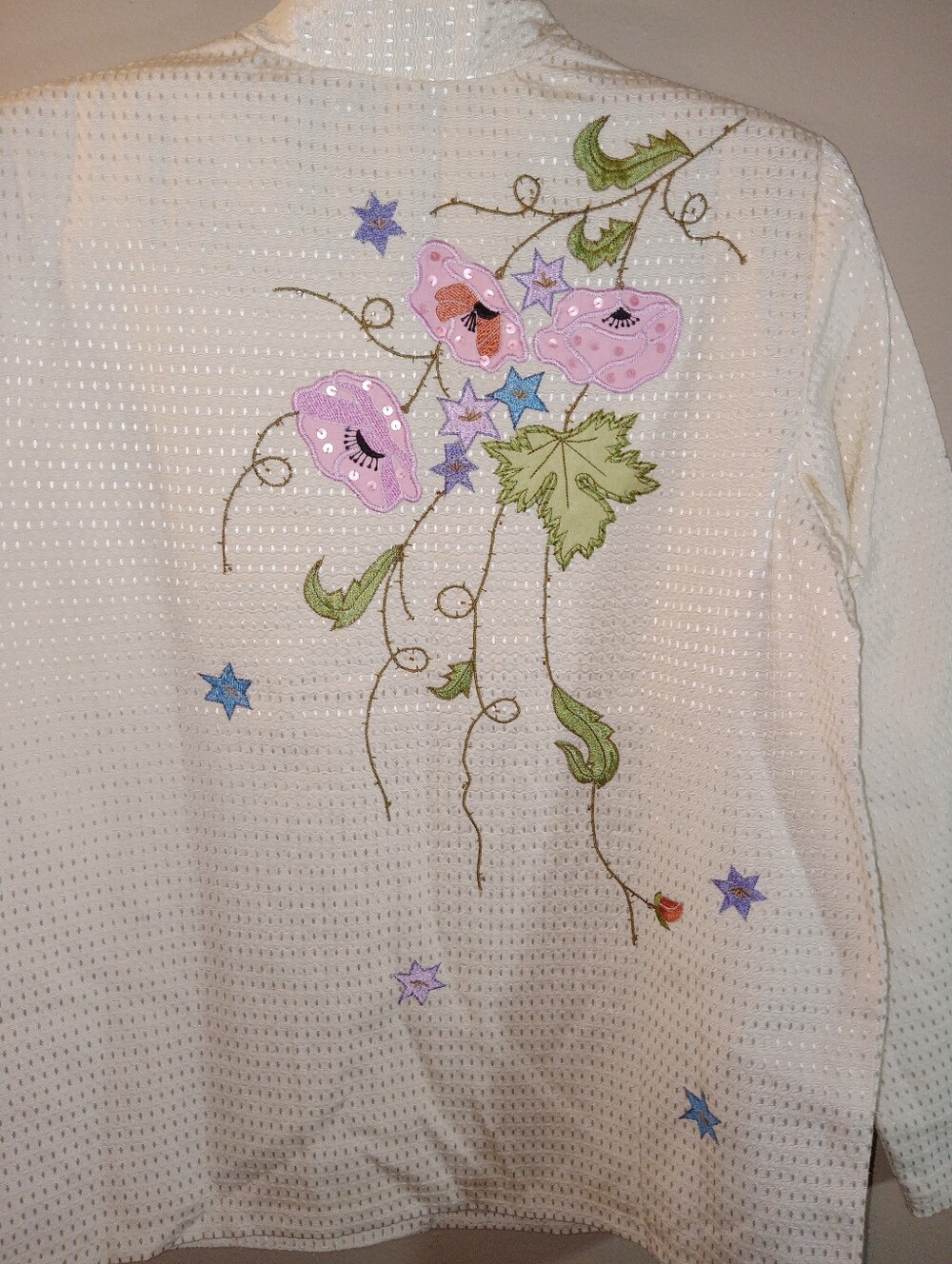Ivory Floral Embroidered Button-Front Jacket - Picture 6 of 7